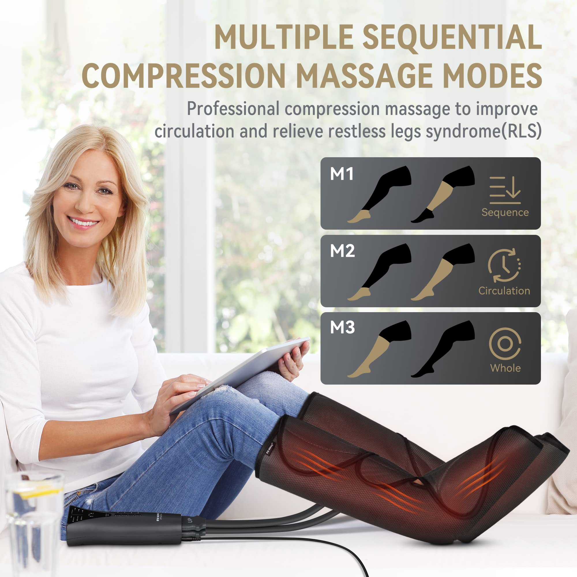 FIT KING Leg and Foot Massager with Heat - Air Compression Massage for Circulation, Pain Relief, Swollen Legs, Edema & RLS - Perfect Gift for Women, Parents & Friends - FSA HSA Eligible - Ideal for Home Use, Office Relaxation & Post-Workout Recovery