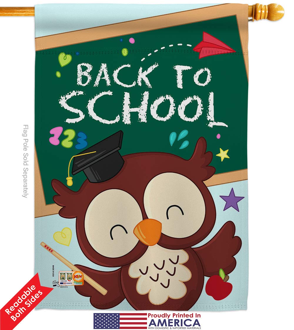 Back to School House Flags Pack - Double-Sided 28x40 Inch Yard Banner for First Day of School, Teacher & Student Classroom Decor - USA Made Embroidery Small Decorative Gift for Bus, Yard & Education Celebrations