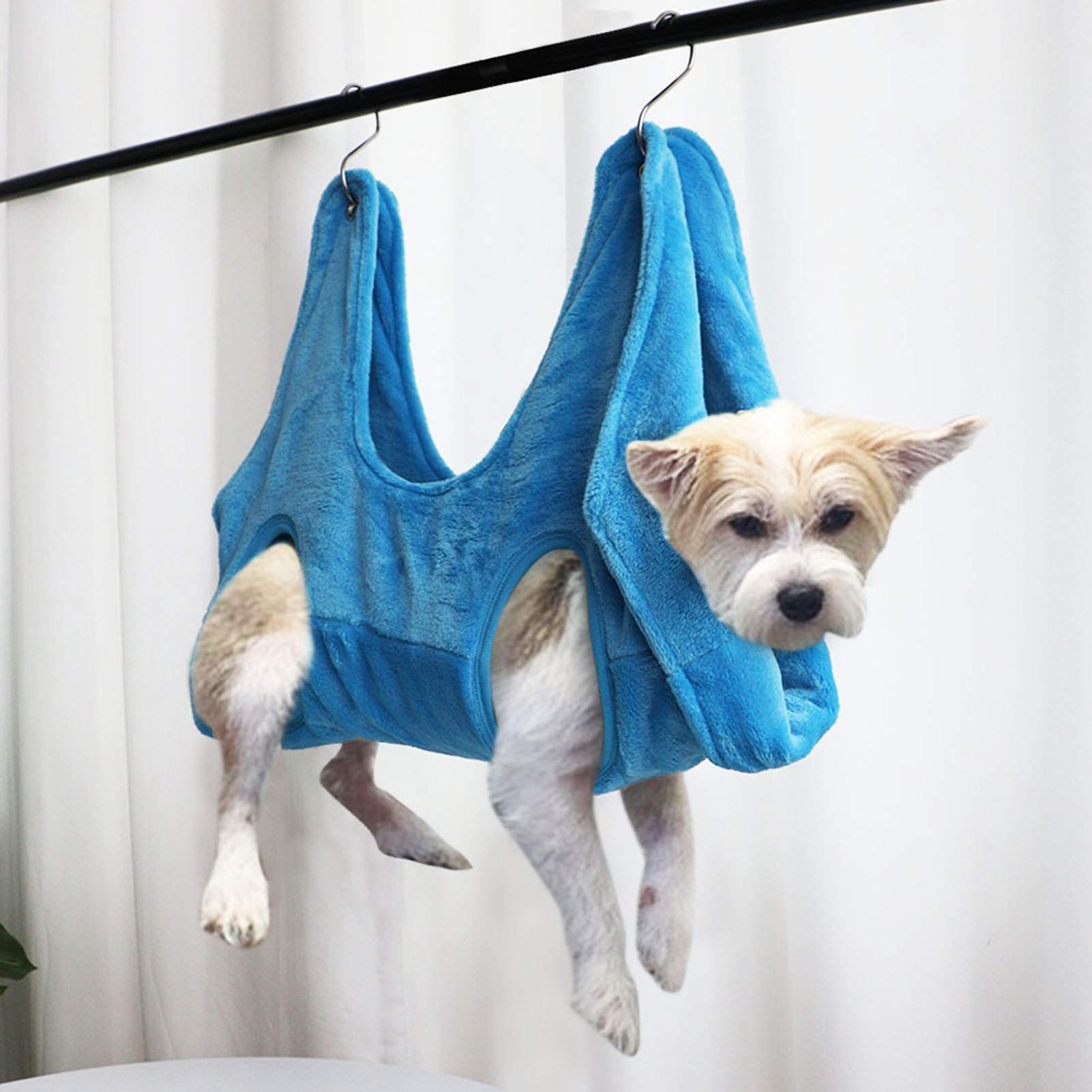 Dog Grooming Hammock with 2 Hooks - Pet Grooming Sling for Small Dogs, Nail Trimming & Bathing - Blue Dog Lift Harness for Safe & Easy Grooming at Home or Vet Clinic