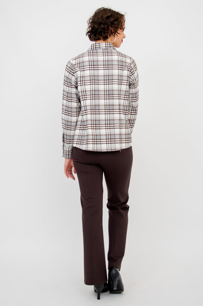 Alexis Top - Stylish Coffee Plaid Cotton Blouse for Women | Perfect for Casual Outings, Office Wear & Date Nights