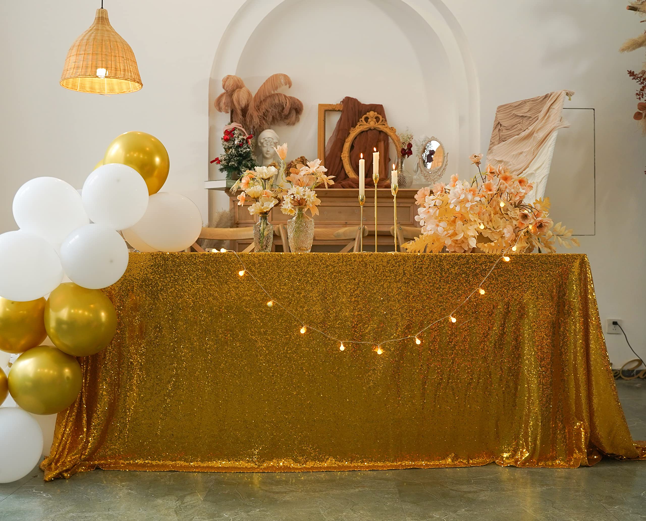60 x 102 Inch Gold Sequin Tablecloth - Elegant Sparkling Rectangle Table Cover for Weddings, Birthdays, Parties & Special Events - Perfect for Cake Tables, Dessert Displays & Banquet Decorations