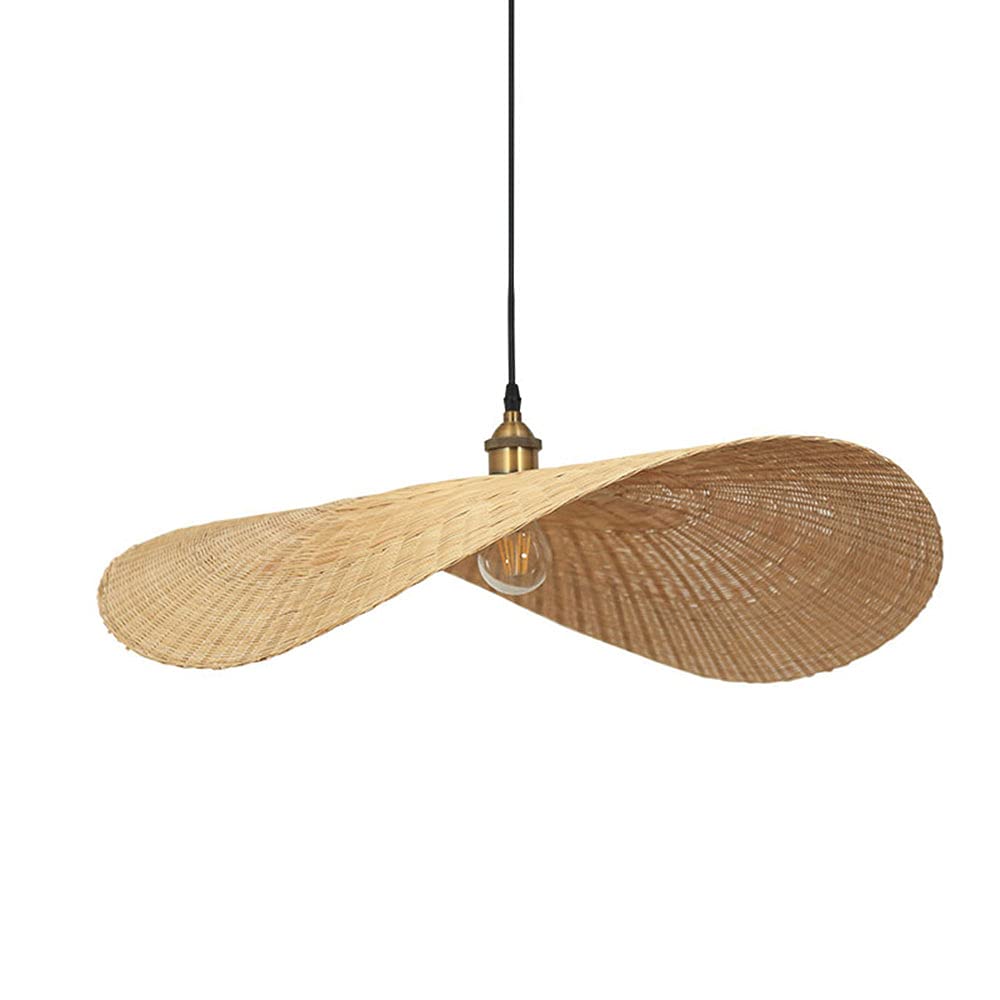 Hand-Woven Bamboo Chandelier - Chinese & Japanese Style Rattan Pendant Light with Natural Rustic Lampshade | Vintage Ceiling Lighting Fixture for Living Room, Bedroom & Dining Room Decoration
