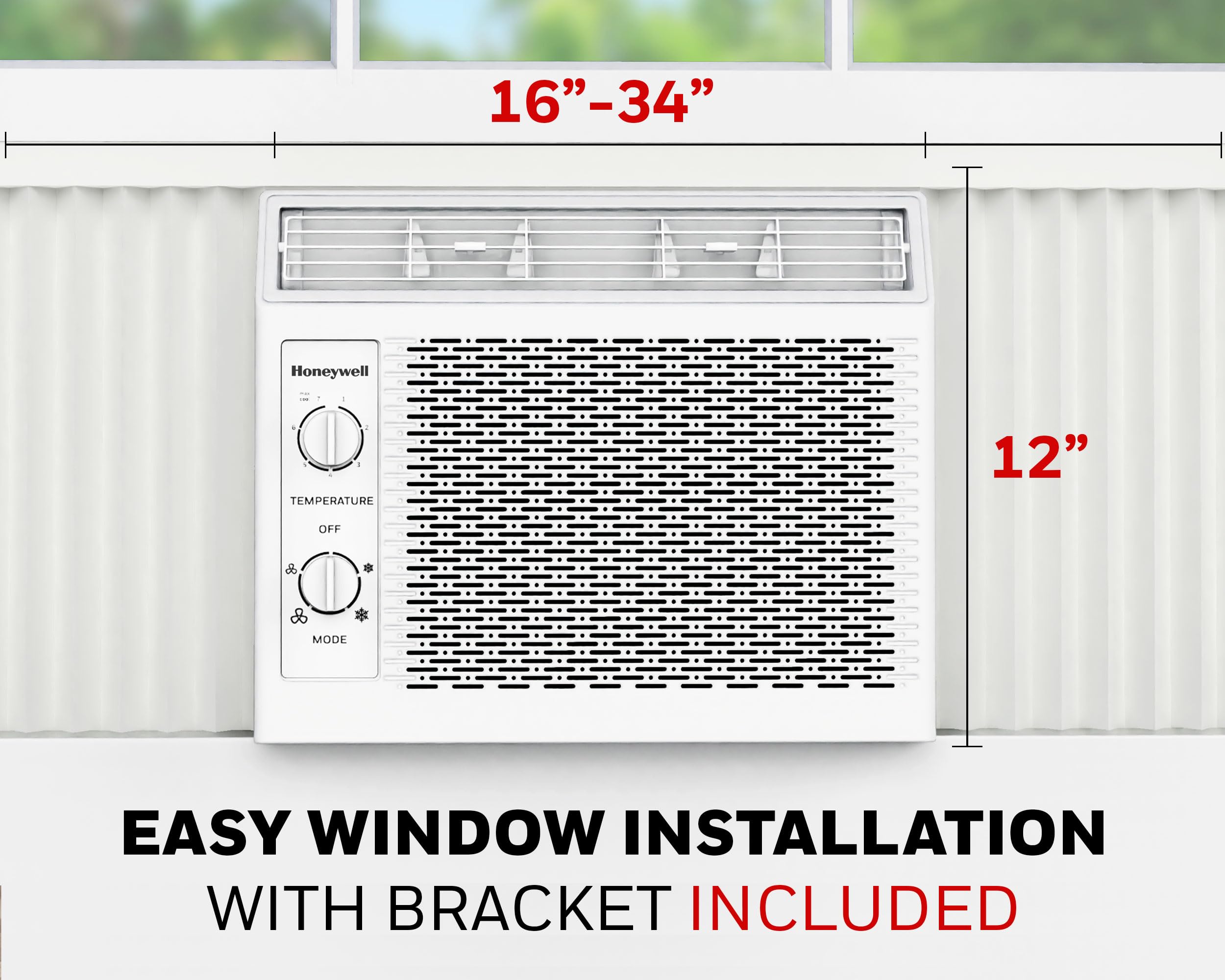 Honeywell 5,000 BTU Energy Efficient Window Air Conditioner with Adjustable Thermostat - 7 Cooling Settings, Ultra Quiet Operation for Rooms Up to 150 sq ft - Perfect for Bedrooms, Offices & Small Apartments