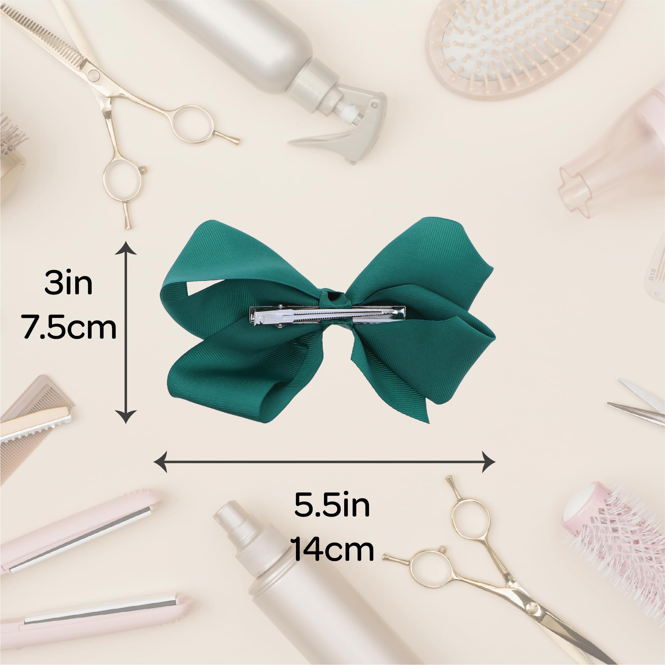 5.5 Inch Grosgrain Hair Bow Clip For Women And Girls - Hunter Green Hair Accessories For Parties, Weddings, School, And Everyday Style