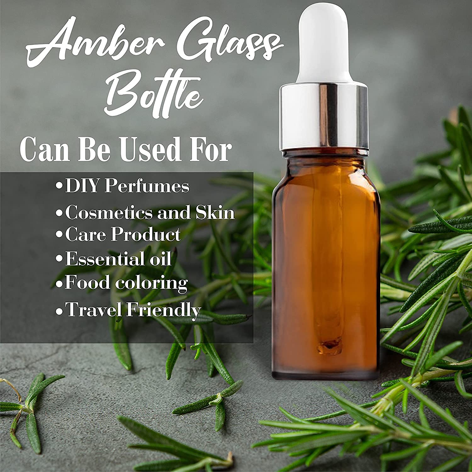 Premium 10ml Amber Glass Dropper Bottles with Silver Cap - Essential Oil Bottles, Perfume Bottles, DIY Skincare & Serum Storage - Pack of 5 for Home Spa, Aromatherapy & Beauty Routines