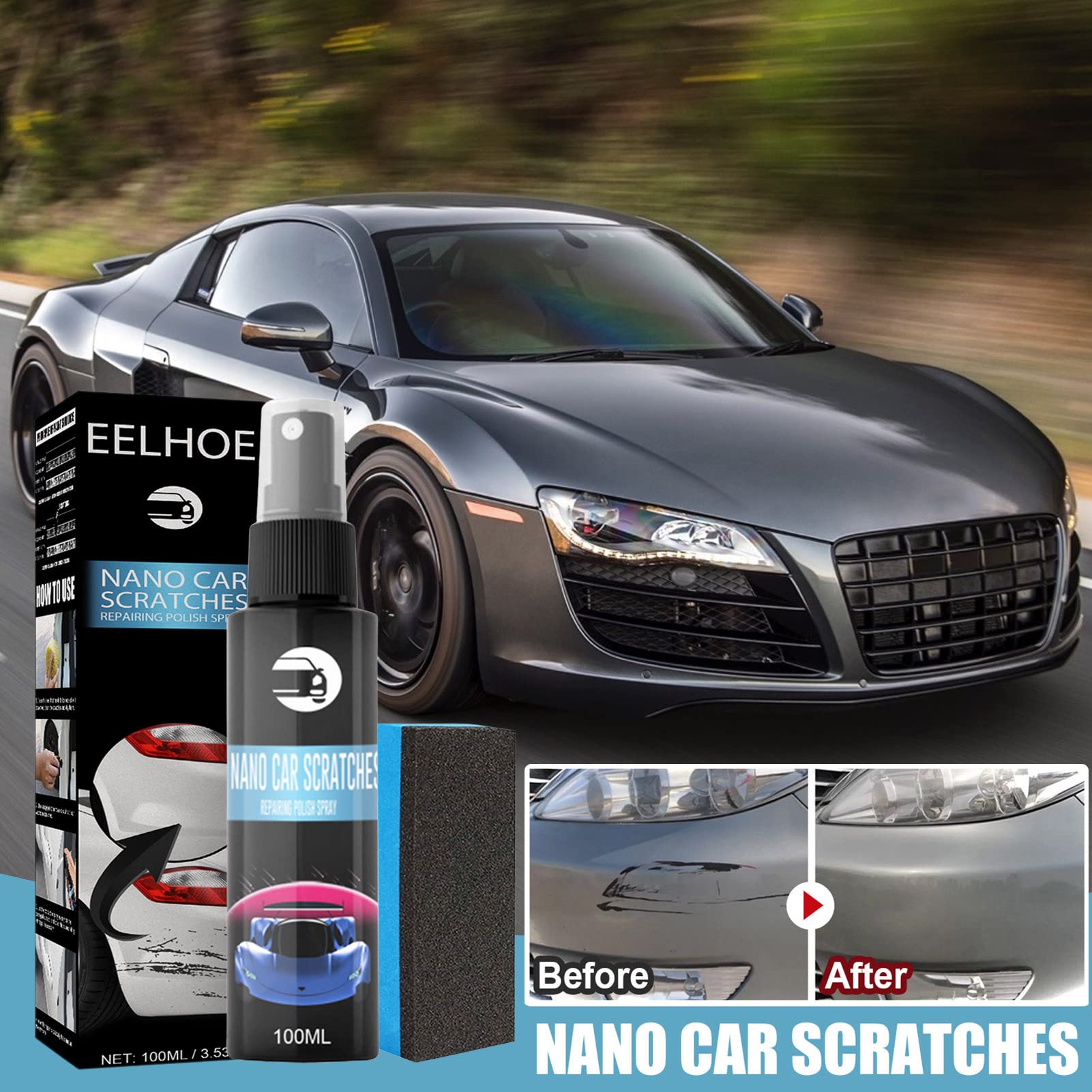 Car Scratch & Swirl Remover - Professional Paint Scratch Repair Kit, Swirl Mark Removal Spray for Car Detailing | Restores Shine & Eliminates Water Spots | Perfect for DIY Auto Care & Professional Detailing