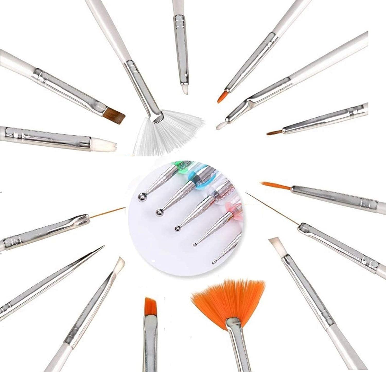 20 Pcs Professional Nail Art Brush Set - Dotting Tools, UV Polish Brushes, Acrylic Nail Design Kit for Manicure, Nail Painting & Art Drawing | Perfect for Salon, Home DIY & Professional Nail Artists