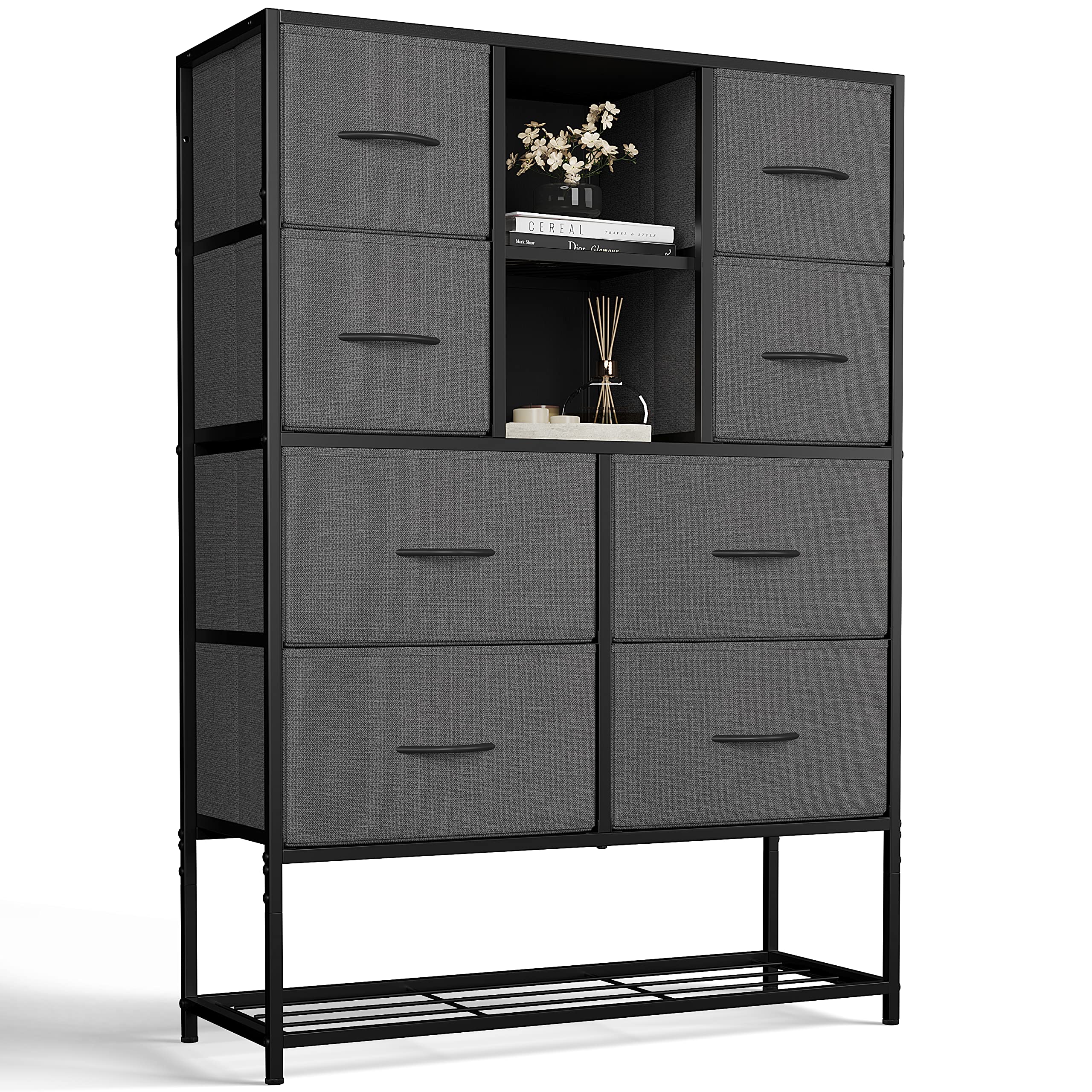 CubiCubi 8-Drawer Dresser with Shoe Racks Shelf - Dark Grey Storage Organizer for Bedroom, Living Room, Closet & Hallway | Perfect for Small Space Organization & Shoe Storage