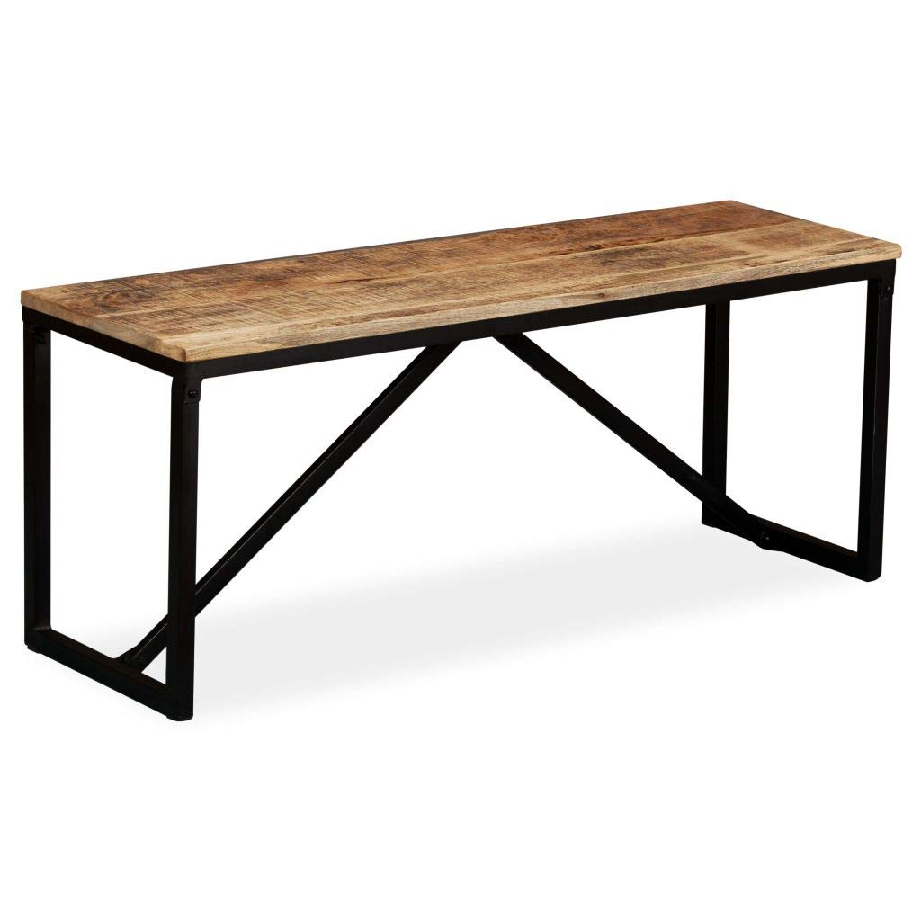 Vintage Industrial Style Mango Wood Dining Bench with Steel Legs - 43.3x13.8x17.7 Inch Rectangular Casual Bench for Kitchen, Living Room, Entryway & Home Decor - Perfect for Farmhouse, Rustic & Modern Interior Design