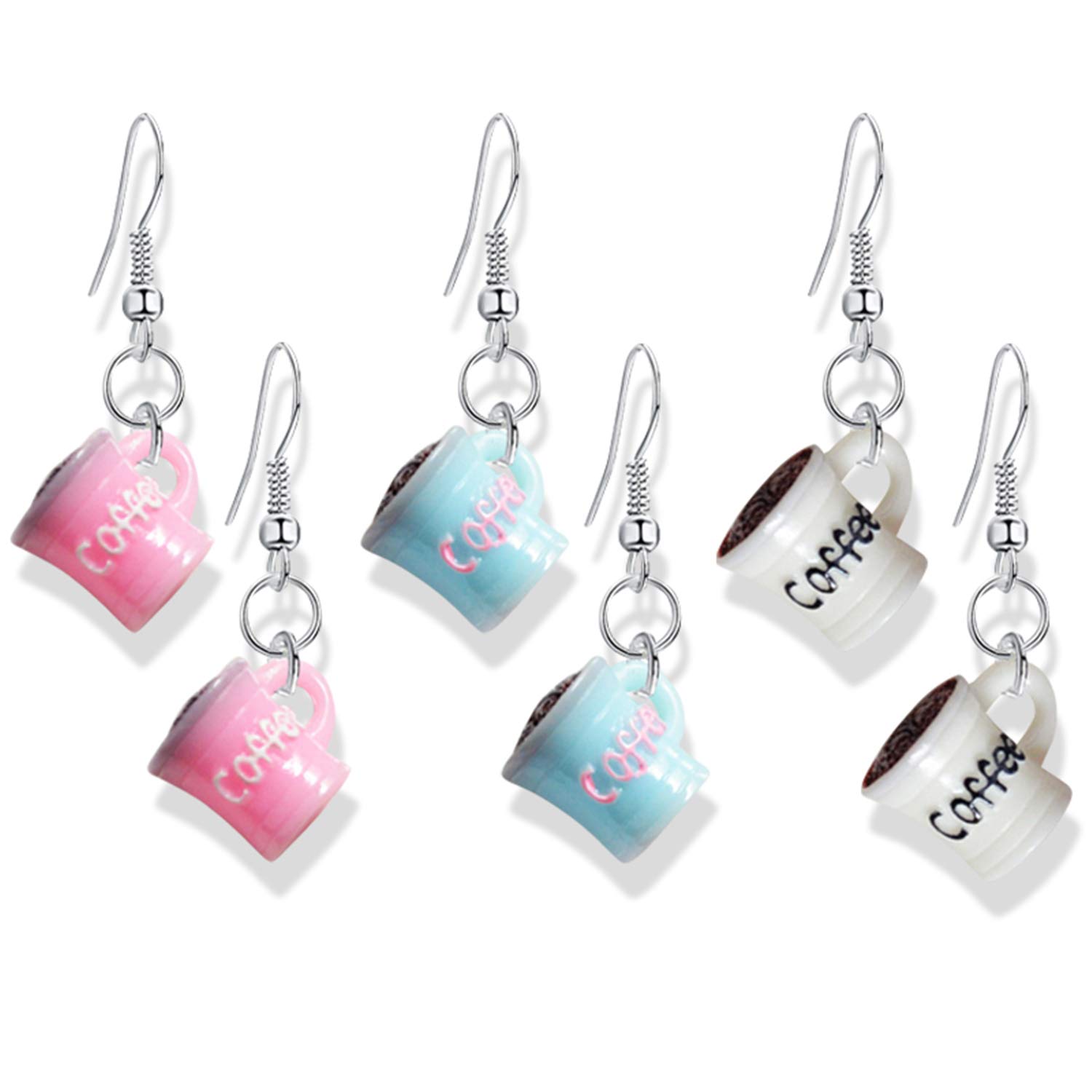 Handmade Simulation Croissant French Bread Toast Dangle Drop Earrings - Cute Unique Baguette Apple Coffee Cap Earrings Set for Women & Girls | Food-Themed Jewelry for Daily Wear, Parties & Gifts