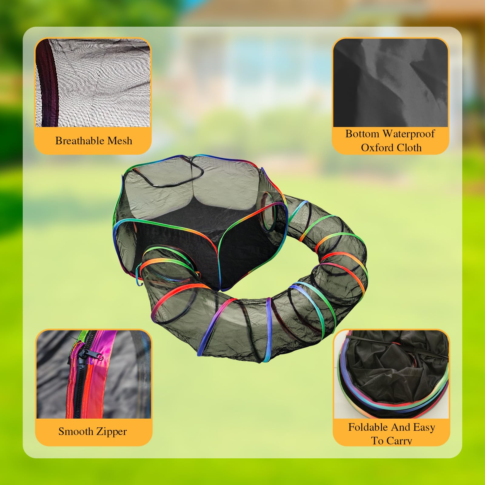 Homegroove Outdoor Cat Enclosures - Rainbow Portable Cat Playpen for Indoor Cats, Includes Cat Tent & Tunnel with Carry Bag - Perfect for Multiple Cats & Small Pets - Ideal for Backyard, Patio, and Travel Adventures