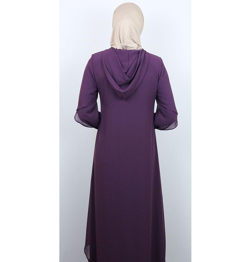 Elegant Purple Hooded Ferace Abaya 063 - Modest Islamic Dress for Women - Perfect for Prayer, Mosque, and Special Occasions