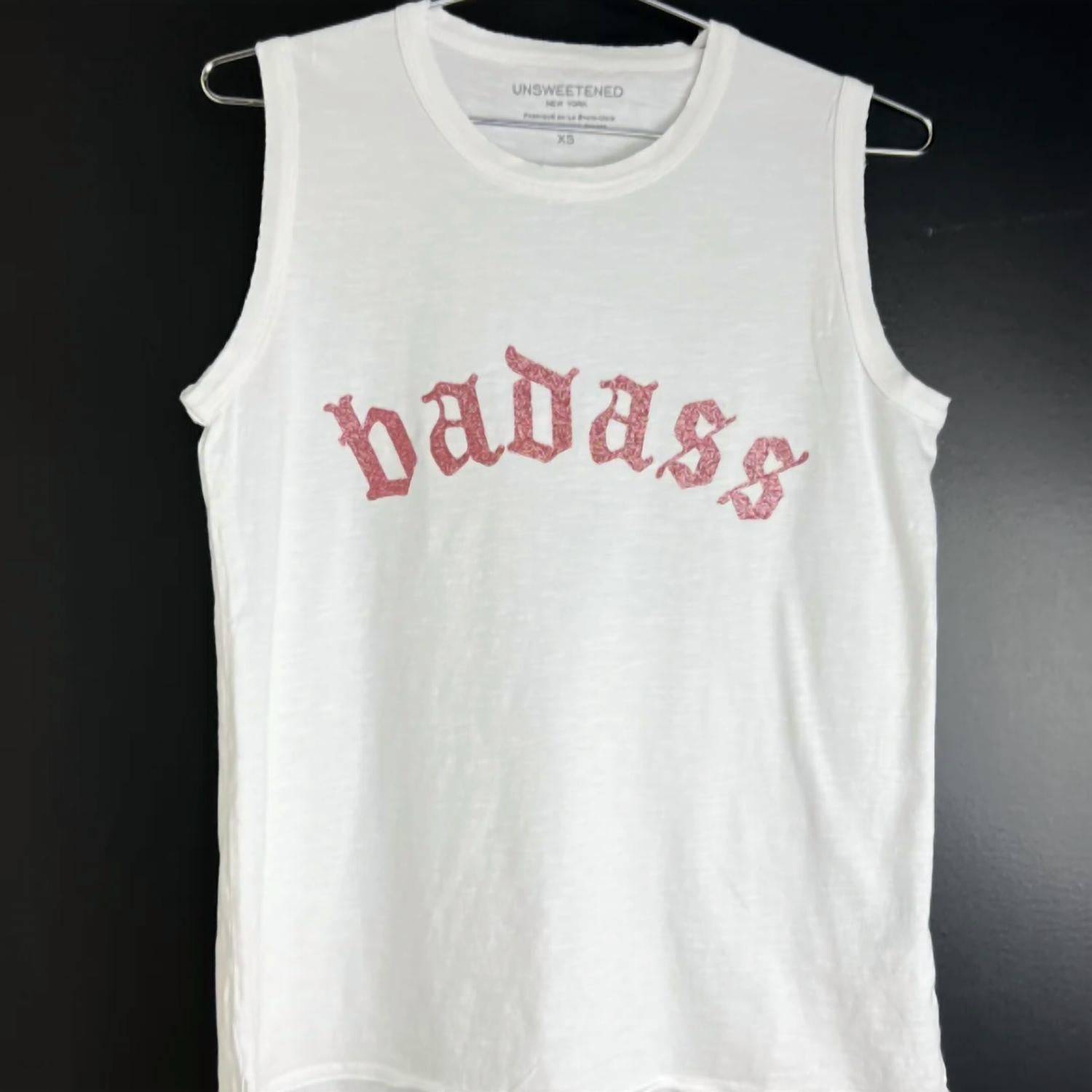 Badass Muscle Tank Top for Women - White & Pink Sleeveless Workout Shirt - Gym, Running, Fitness, Casual Wear