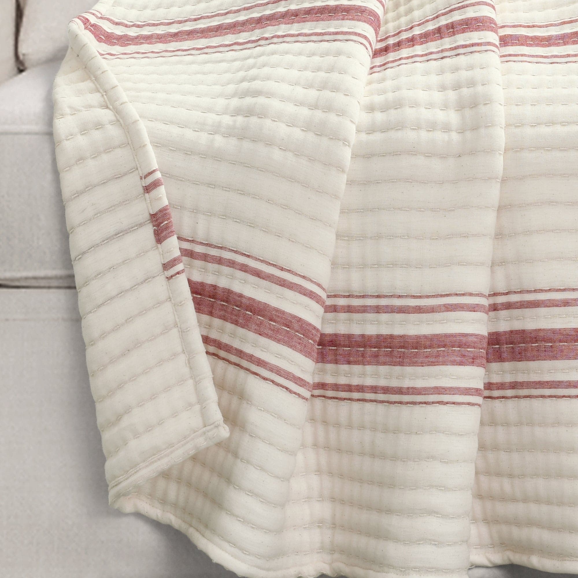 Farmhouse Stripe Kantha Pick Stitch Yarn Dyed Cotton Woven Throw Blanket - Cozy Handmade Bedspread for Sofa, Couch & Home Decor - Perfect for Living Room, Bedroom & Gift Giving