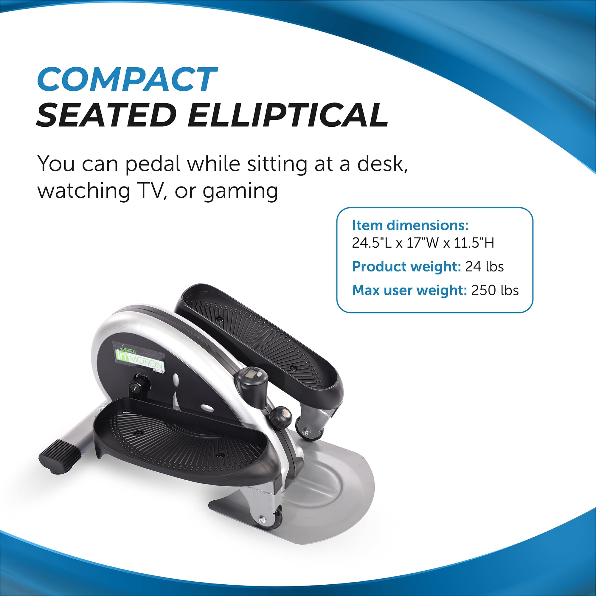 Stamina Inmotion Compact Strider Under Desk Elliptical Machine - Seated & Standing Foot Pedal Exerciser for Home & Office - Improve Circulation & Burn Calories While Working or Watching TV
