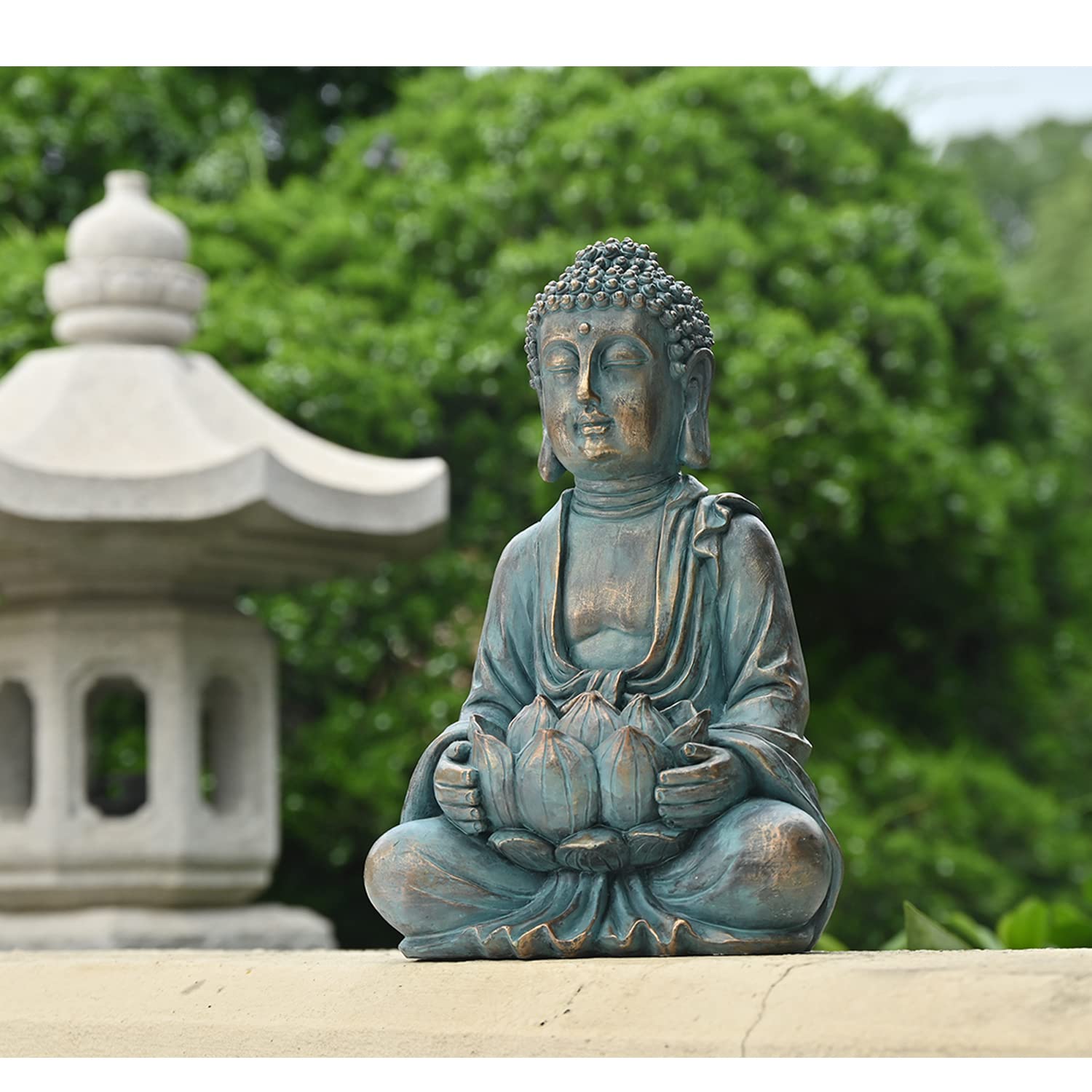 TERESA'S COLLECTIONS Large Outdoor Solar Buddha Statue - 10.4'' Resin Meditation Garden Sculpture with Solar Lights for Lawn, Yard & Patio Decor - Perfect for Zen Gardens, Meditation Spaces & Holiday Outdoor Decorations