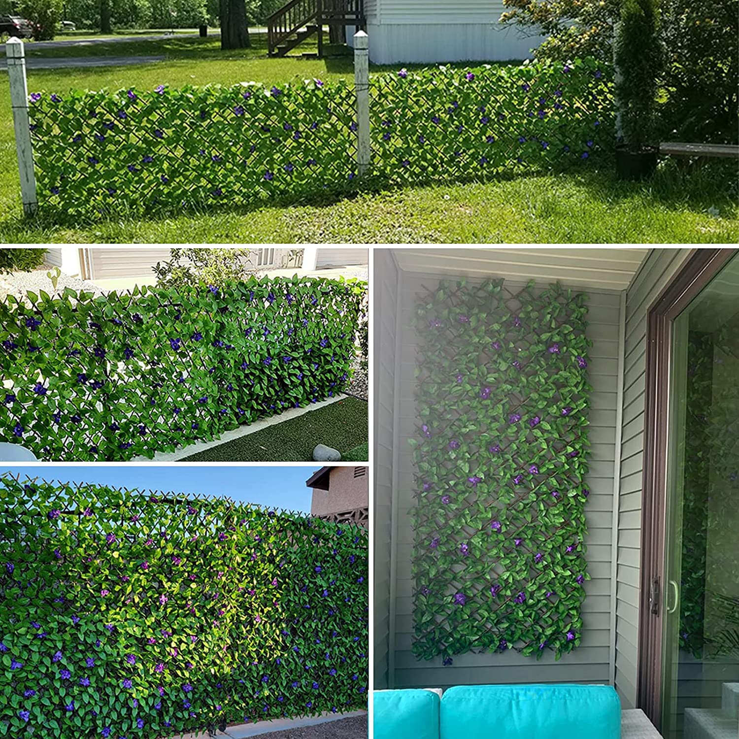 DOEWORKS 4PCS Expandable Faux Ivy Privacy Fence Screen - Outdoor Balcony, Patio, Garden Decor - UV Resistant Artificial Hedge Panels for Backyard, Deck, and Poolside Privacy Protection