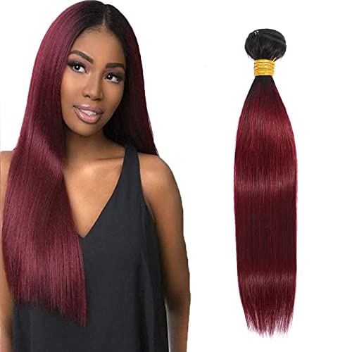 Ombre Burgundy Straight Hair Extensions 10 Inch - 1B99J 1 Bundle Brazilian Virgin Human Hair, Two Tone 8A Grade 100% Human Hair - Perfect for Parties, Weddings & Daily Styling