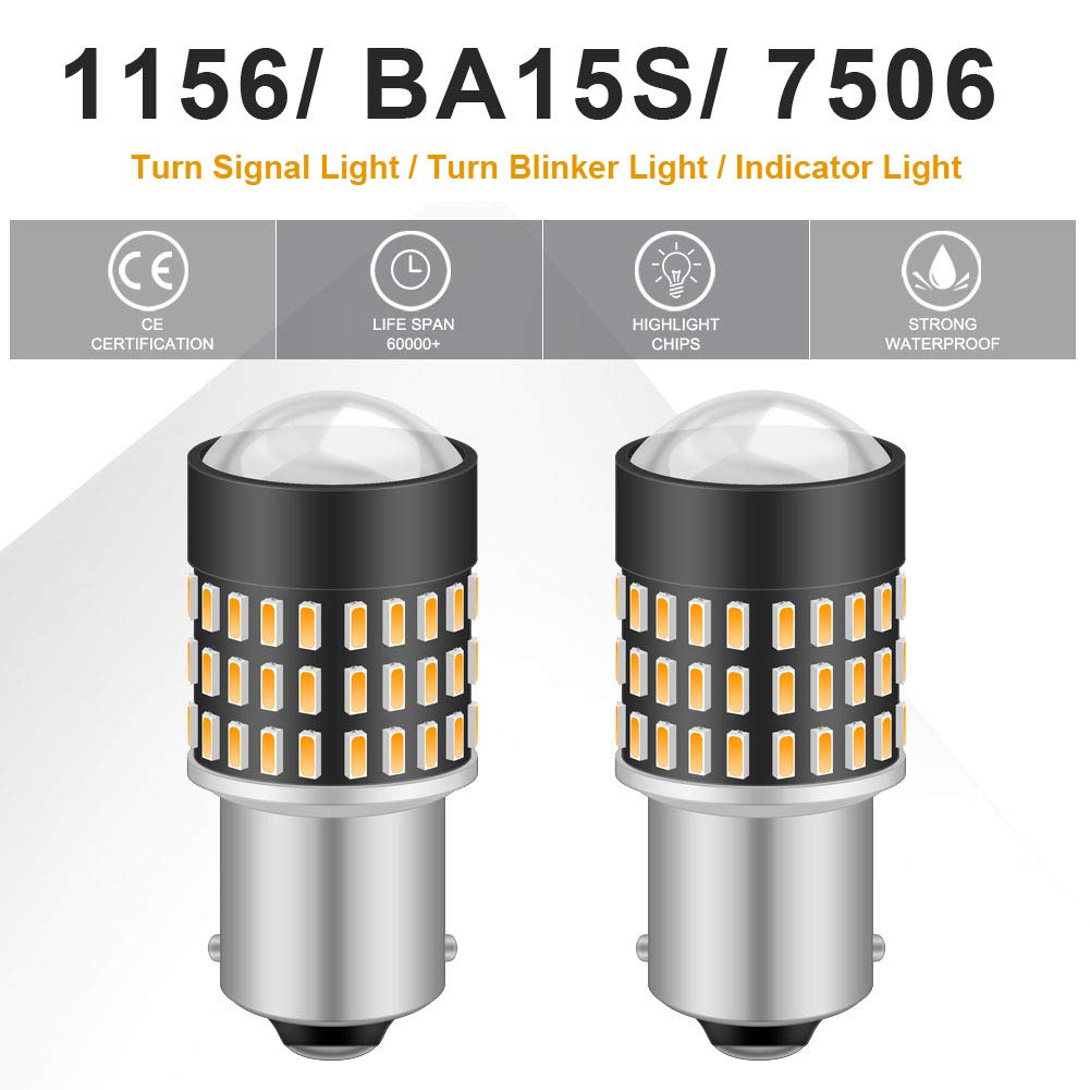 1156 BA15S 1095 7506 LED Bulbs - 1800LM High Brightness, 3014SMD 78-EX Chipsets with Lens Projector - Amber Turn Signal, Side Marker, Backup Lights - 12-24V DC - Pack of 2 - Perfect for Cars, Trucks, Motorcycles & Boats