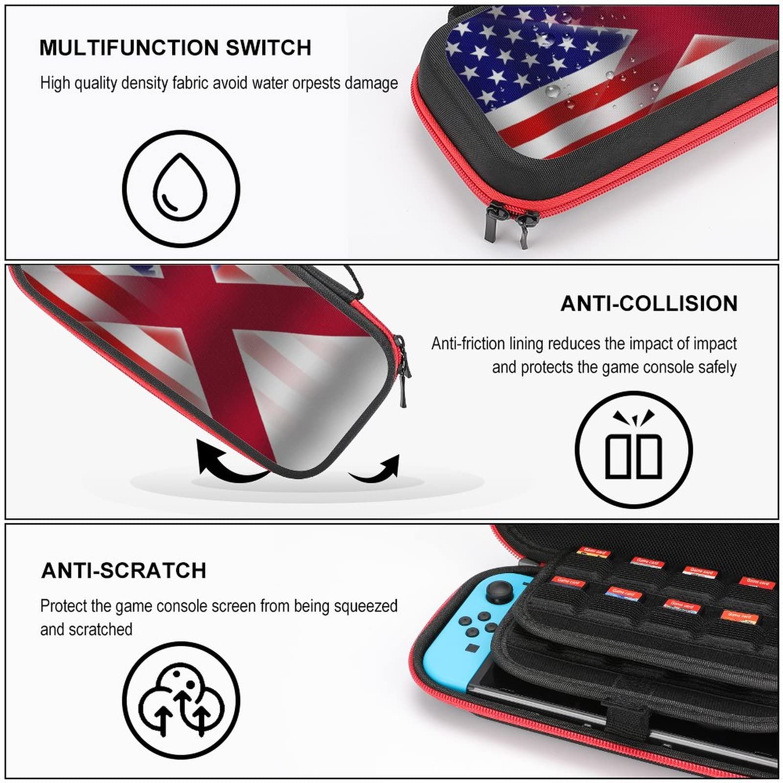 USA & Alabama Flag Nintendo Switch Carrying Case - Portable Travel Cover with 20 Game Card Slots | Perfect for Gaming On-The-Go & Travel Accessories