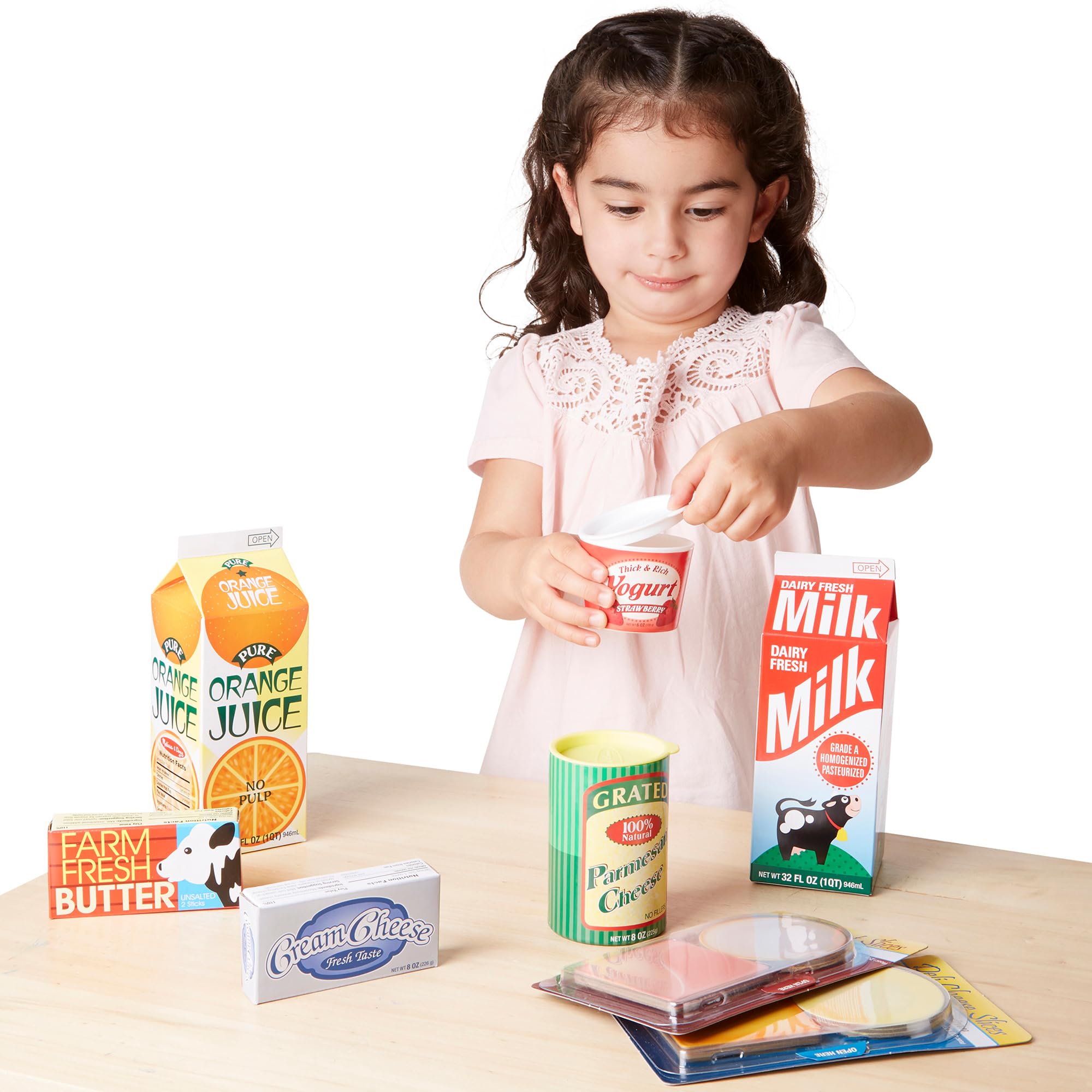 Melissa & Doug Fridge Groceries Play Food Cartons (8-Piece Set) - FSC Certified Wooden Toy for Kids - Pretend Play, Kitchen Role Play & Early Learning Activities