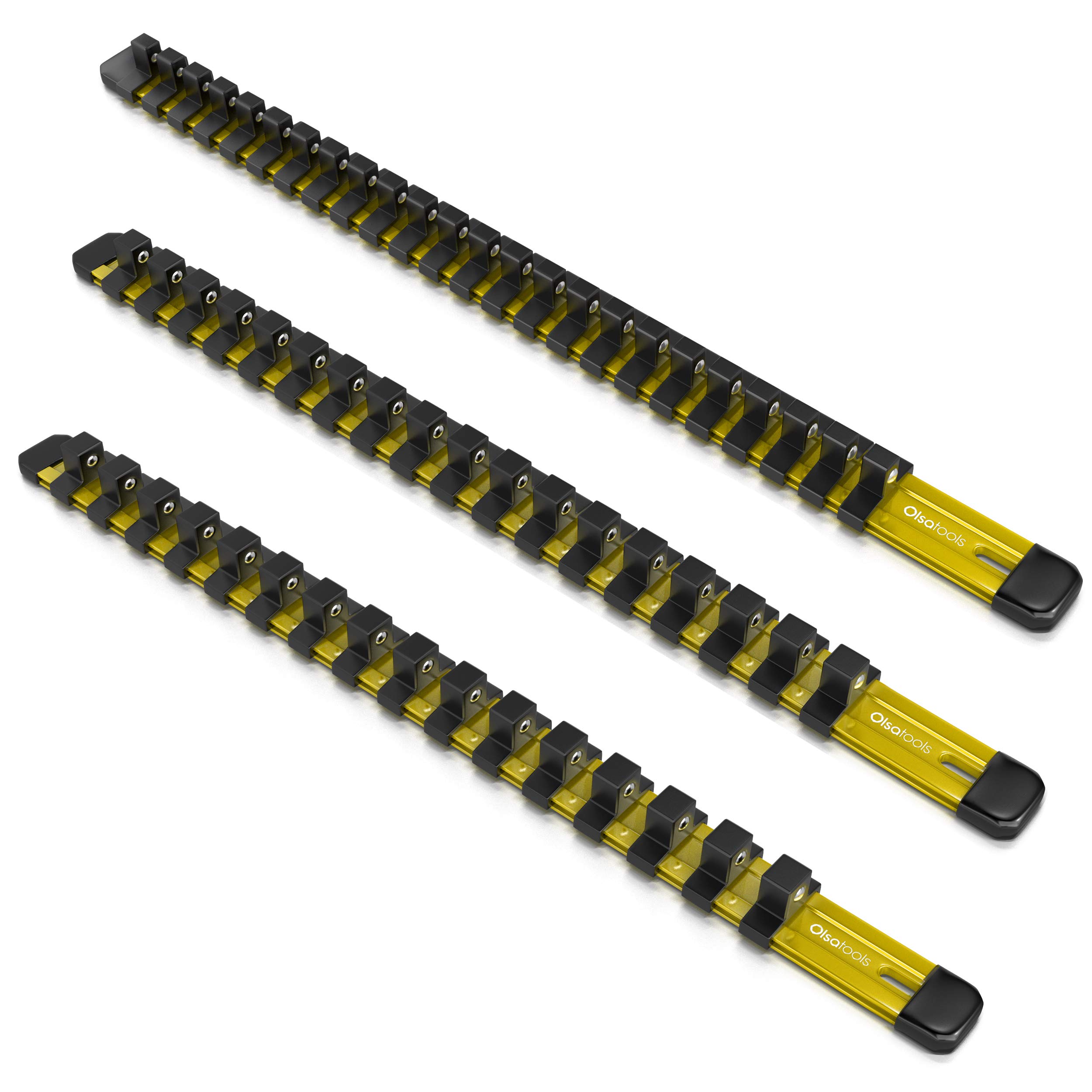 Olsa Tools 3-Piece Yellow Socket Organizer Set - 1/2