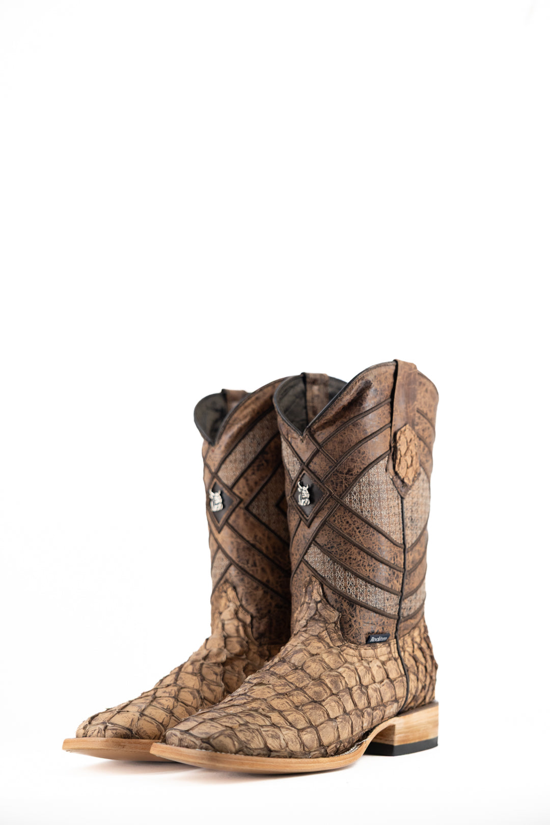 Prescott Pirarucu Exotic Leather Square Toe Cowboy Boots for Men - Western Riding, Country Dance & Outdoor Adventures