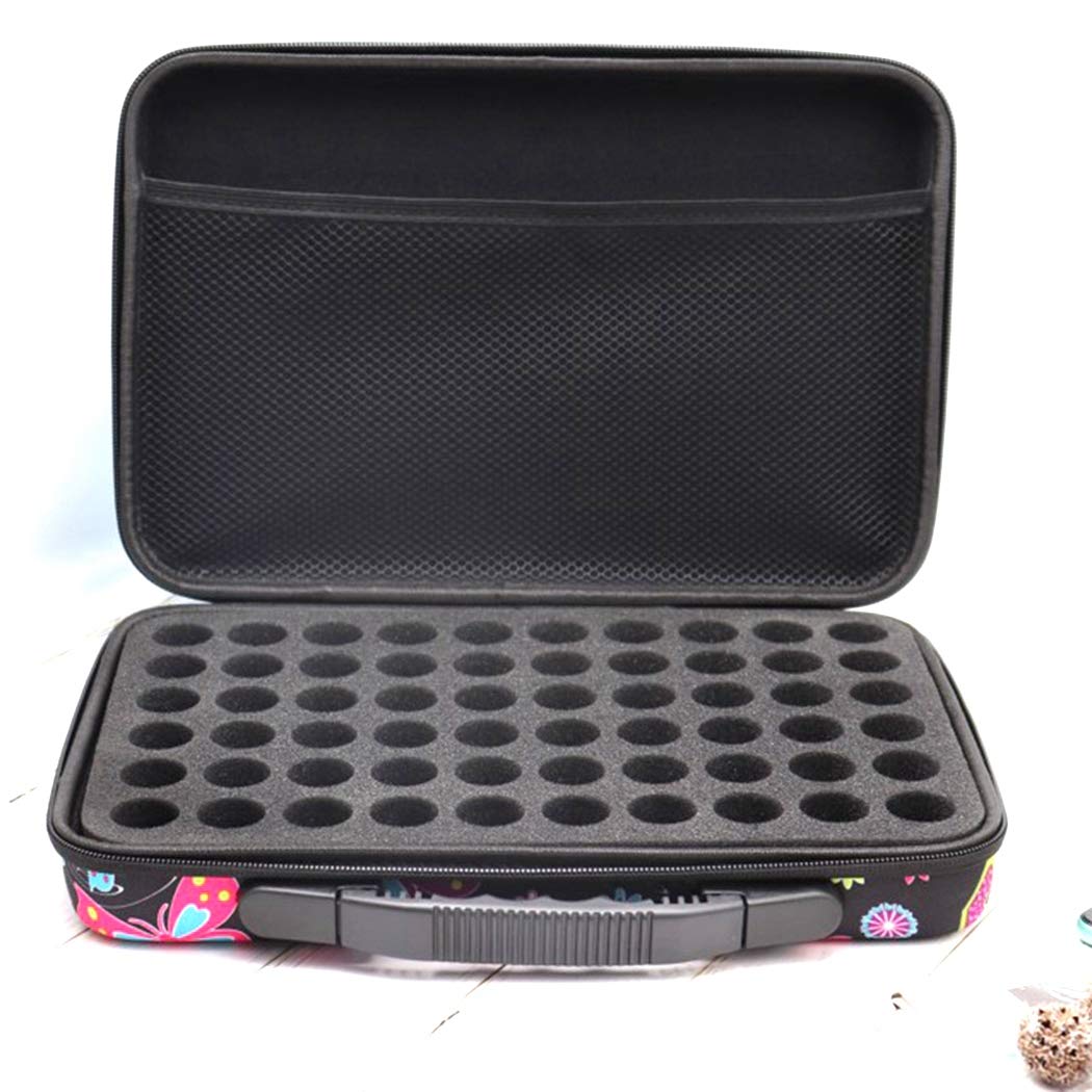 SOWUNO 60 Grids Essential Oil Carrying Case with Butterfly Design - Portable Essential Oil Organizer for 0.34oz Bottles - Perfect for Aromatherapy, Travel & Home Storage