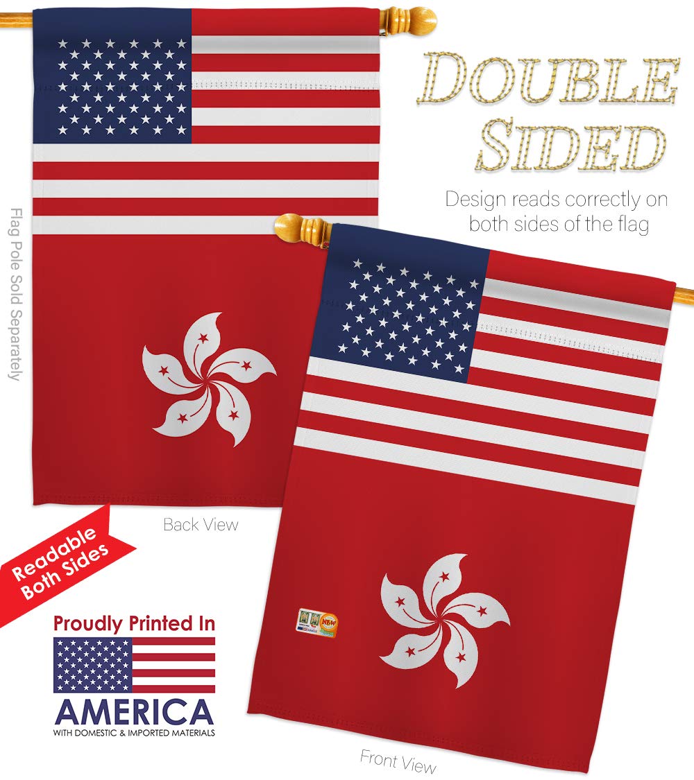 USA Made Double-Sided Hong Kong US Friendship Garden House Flags Kit - 28x40 Inch Decorative Yard Banner for International Country & Regional Display - Perfect Gift for World Culture Enthusiasts & Garden Decor