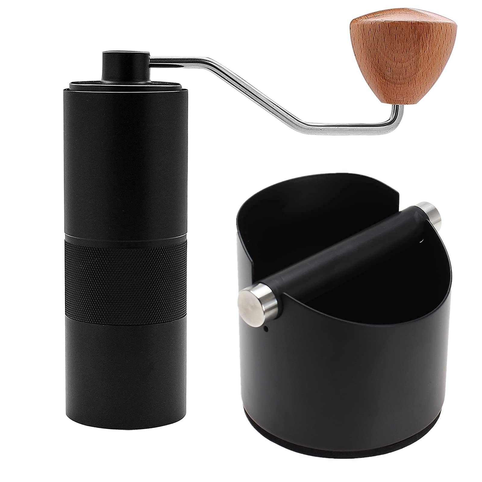 Premium Stainless Steel Espresso Knock Box & Manual Coffee Grinder Set - Adjustable Conical Burr Mill for Coarse to Fine Grinds - Perfect for Home Baristas & Coffee Shops