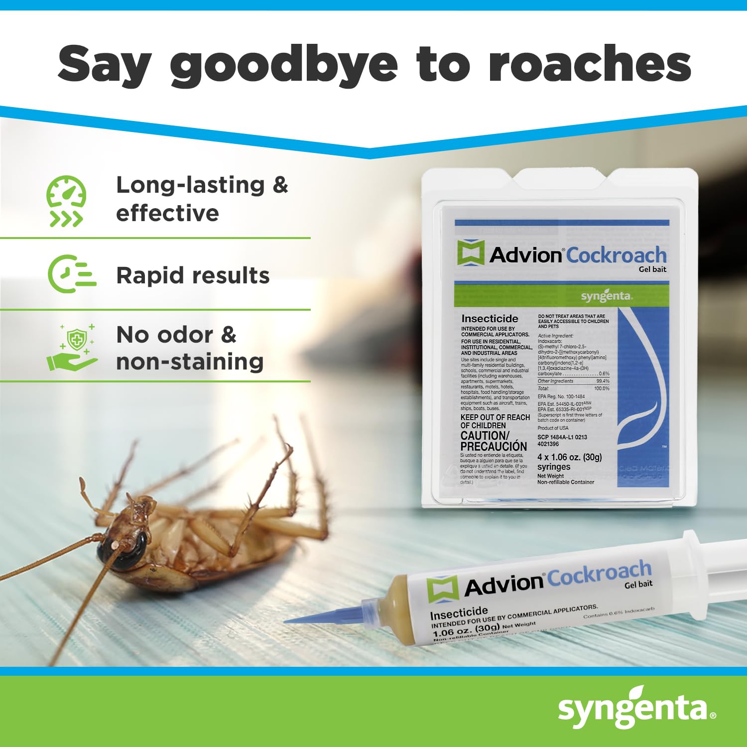 Advion Cockroach Gel Bait - 5 Pack (20 Tubes x 30g) - Effective German Roach Killer for Indoor & Outdoor Pest Control - Eliminates American, German & Other Cockroach Species - Perfect for Kitchens, Bathrooms & Basements