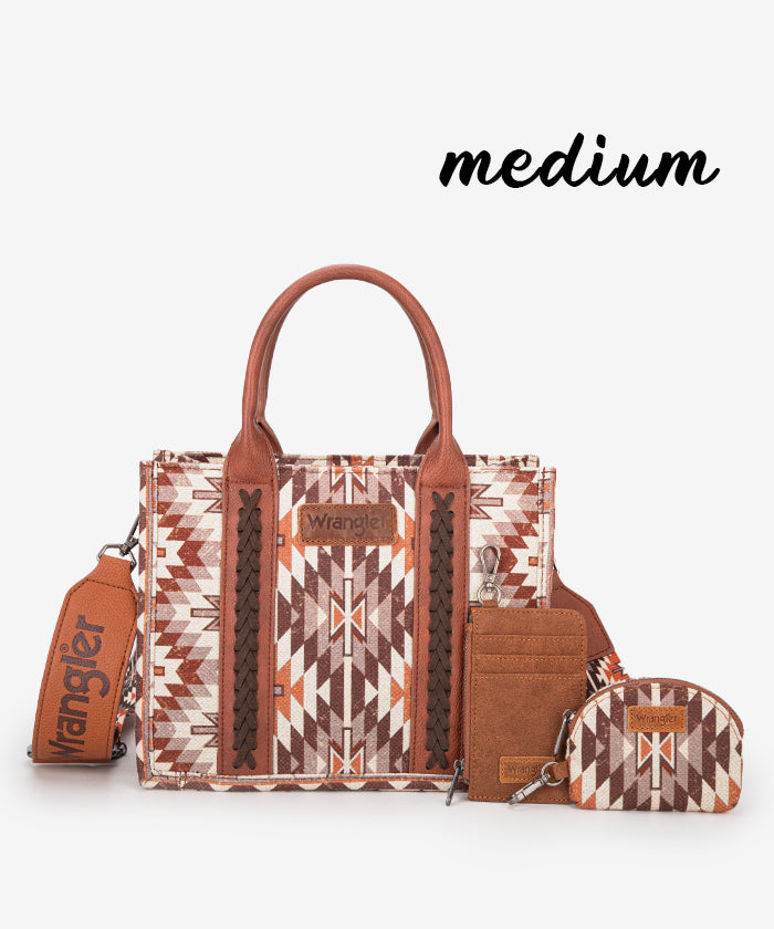 Wrangler Aztec Print Whipstitch Canvas Tote Bag Set - Stylish & Durable Handbag for Women, Perfect for Shopping, Beach & Everyday Use