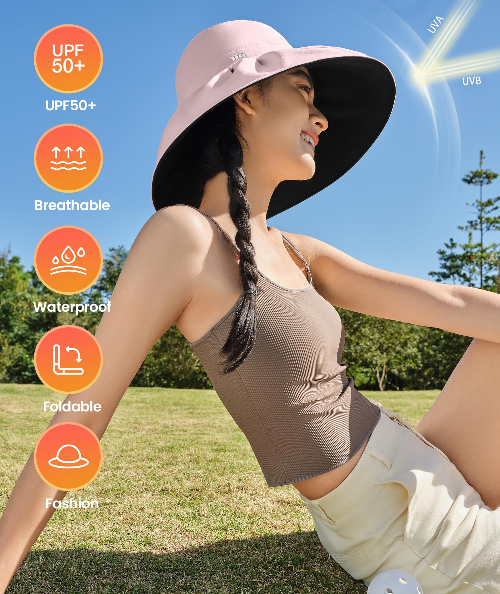 BENEUNDER Women's UPF50+ UV Protection Visor Hat - Adjustable, Foldable Wide Brim Sun Hat for Summer, Travel, Beach, Hiking & Outdoor Activities