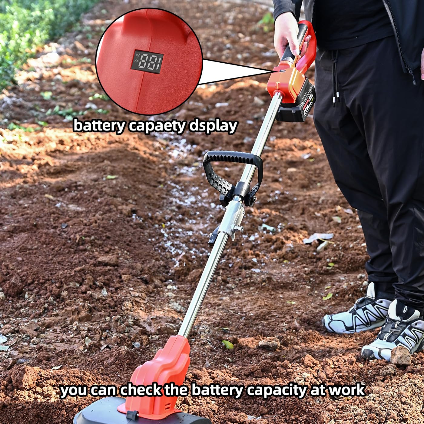 21V Cordless Tiller Cultivator - 300 RPM, 4.0Ah Battery with Capacity Display, 11