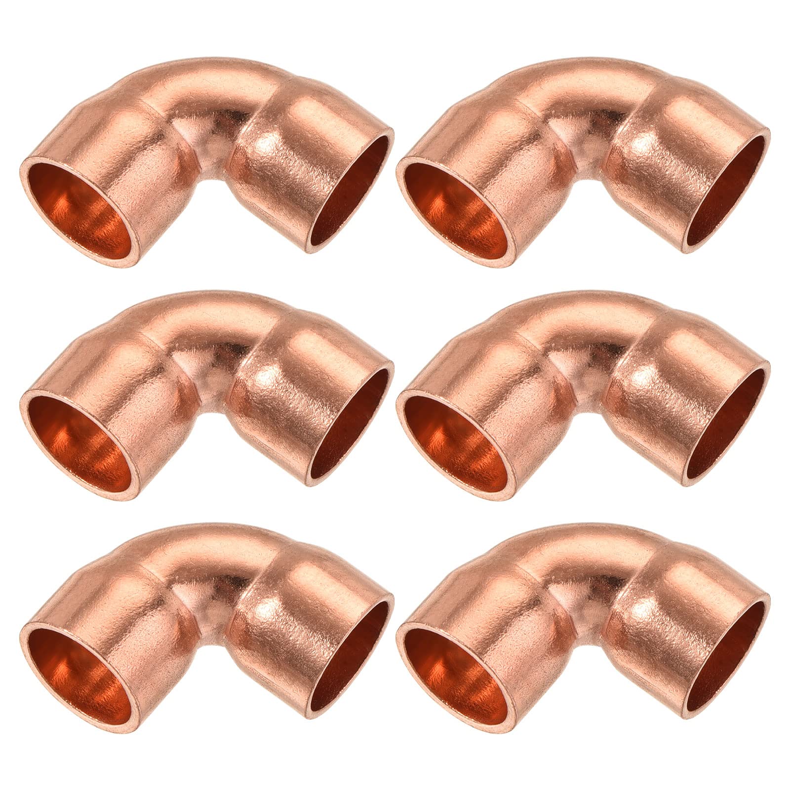 90 Degrees Elbow Copper Pipe Fitting - 1/2 Inch ID Short Turn Welding Connection for HVAC & Air Conditioning Systems - Pack of 6 - Perfect for Plumbing Repairs and DIY Projects