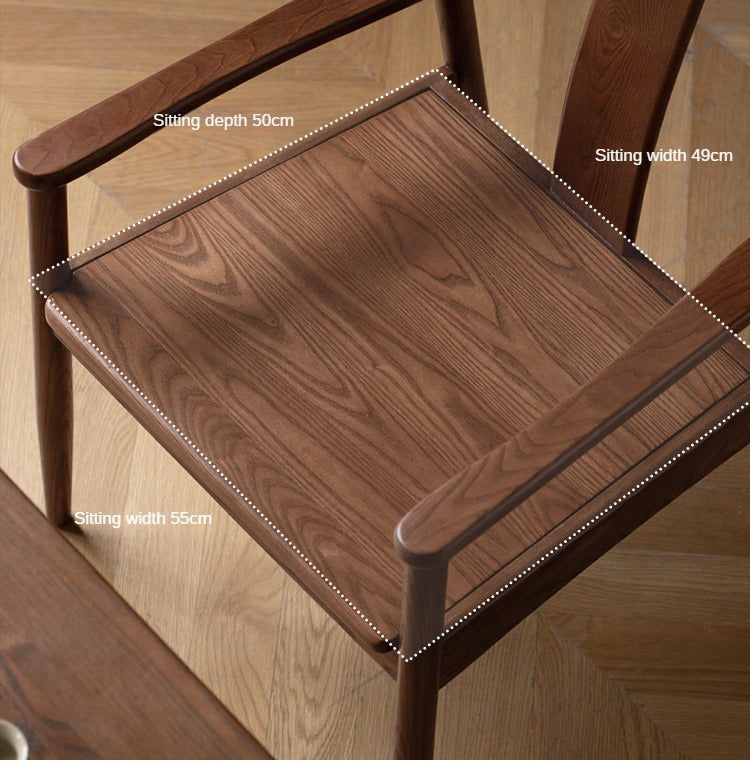 Premium Black Walnut & Ash Solid Wood Dining Armchair with Backrest - Elegant & Durable for Home, Restaurant, and Office Use