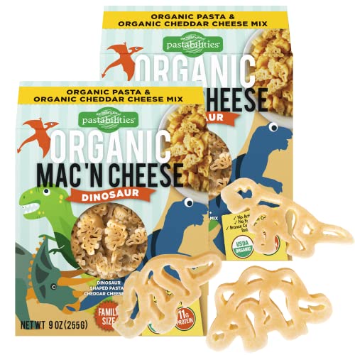 Organic Dinosaur-Shaped Mac and Cheese for Kids - 2 Pack (9 oz Each) | Non-GMO Pasta with Cheddar Cheese Powder | High Protein, Certified Organic Fun Pasta | Perfect for Lunchboxes, After-School Snacks & Picky Eaters