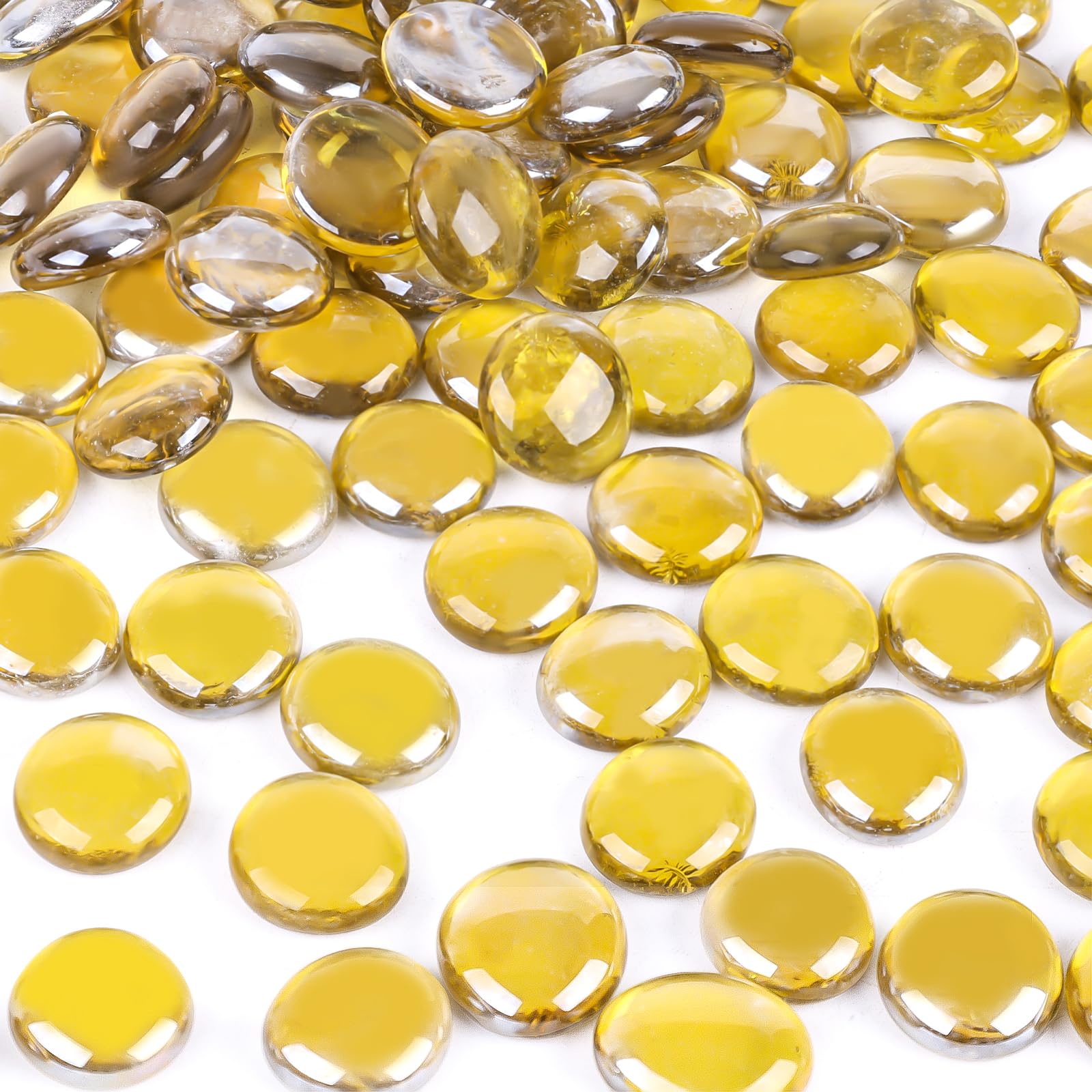 DomeStar 2LB Yellow Flat Glass Marbles - Decorative Vase Fillers, Aquarium Pebbles for Fish Tanks, DIY Craft Supplies, Table Scatter Decor - Perfect for Home Decor, Wedding Centerpieces & Terrarium Design