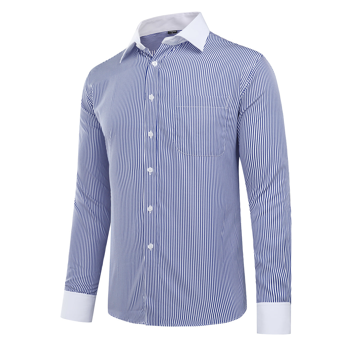 Men's Slim Fit Dress Shirt - Button Down Collar Striped & Checked Pattern - Navy Blue - Perfect for Office Wear, Business Meetings & Formal Occasions