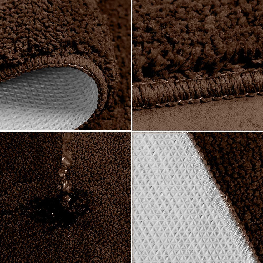 Non-Slip 3-Piece Bathroom Rug Set - Soft Absorbent Bath Mats with U-Shaped Toilet Mat & Lid Cover for Tub, Shower (Brown) | Perfect for Modern Bathrooms & Spa-Like Comfort