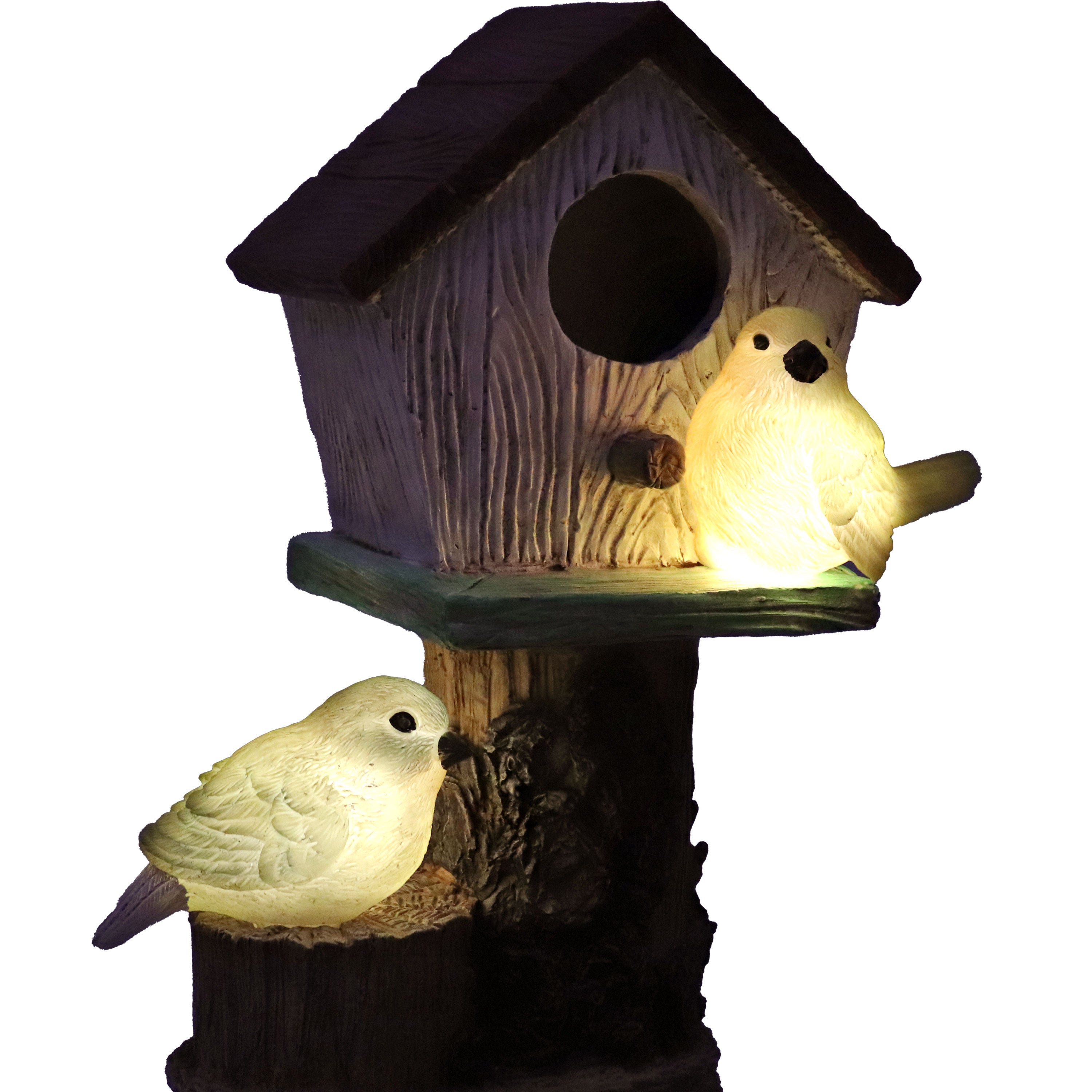 Solar-Powered Polyresin Bird House Planter with LED Lights - Outdoor Garden Decor for Patio, Yard & Lawn Decoration