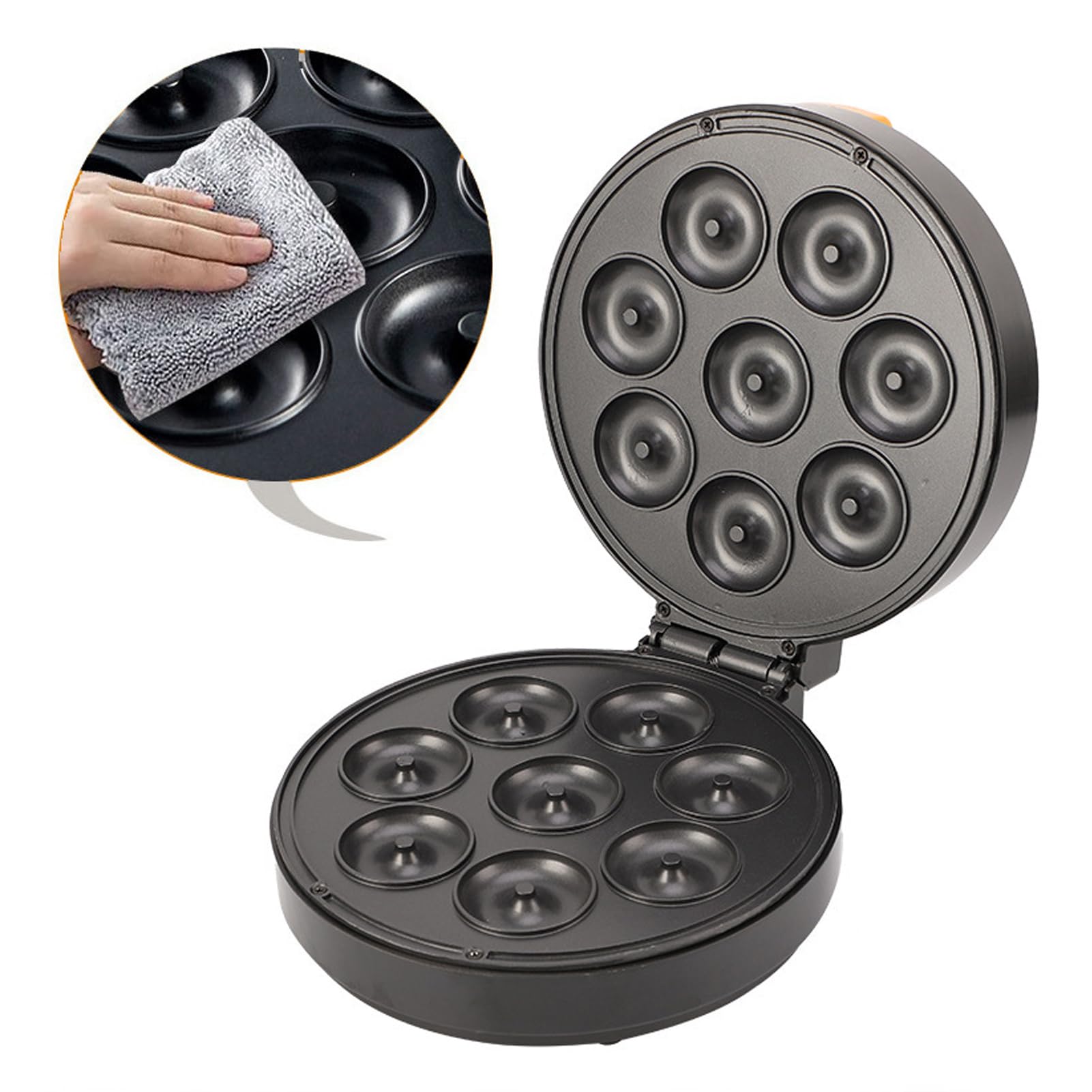 Mini Donut Maker Machine - 1400W Electric Donut Baker with Non-Stick Surface, Fast Heating & LED Light - Makes 8 Doughnuts (10x9.4x3.9in) - Perfect for Home, Cafe, Breakfast, Parties & Kids Baking Activities
