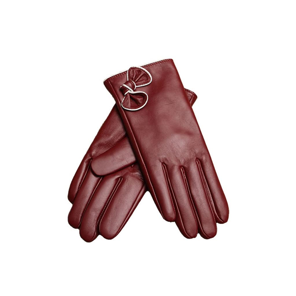 KUNOVO Women's Winter Gloves - Warm PU Leather & Sheepskin Lined Fashion Mittens for Outdoor Activities (Red, Size L/M) - Perfect for Skiing, Snowboarding & Cold Weather