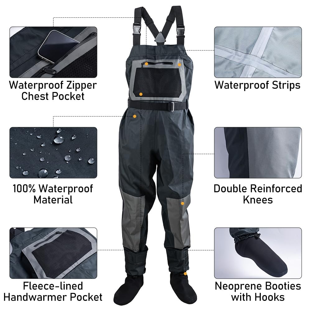Goture Breathable Chest Waders for Men & Women - Waterproof Fishing & Duck Hunting Stocking Foot Waders - Ideal for Fly Fishing, Stream Wading, and Waterfowl Hunting Adventures