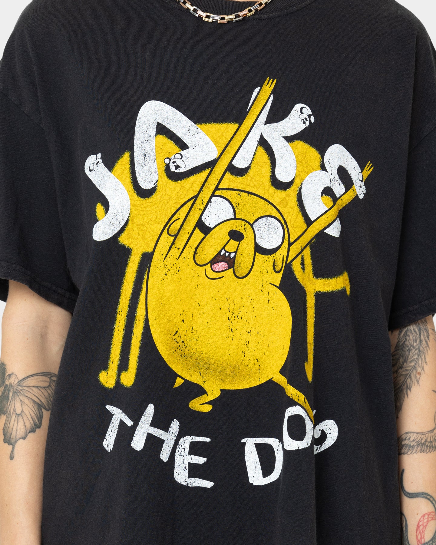 Vintage Adventure Time Jake The Dog Graphic T-Shirt - Black Wash Retro Cartoon Tee for Men & Women - Perfect for Cosplay, Casual Wear & Fan Collectibles