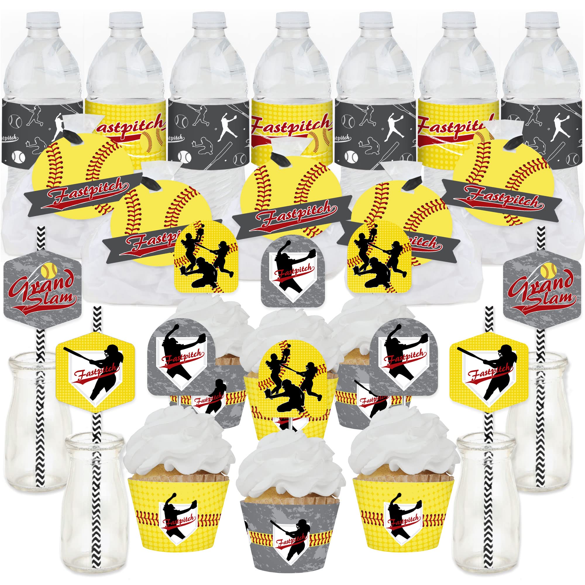 Big Dot of Happiness Grand Slam Fastpitch Softball Party Favors - 100-Piece Cupcake Kit for Birthday Parties & Baby Showers - Perfect for Sports-Themed Celebrations & Team Events