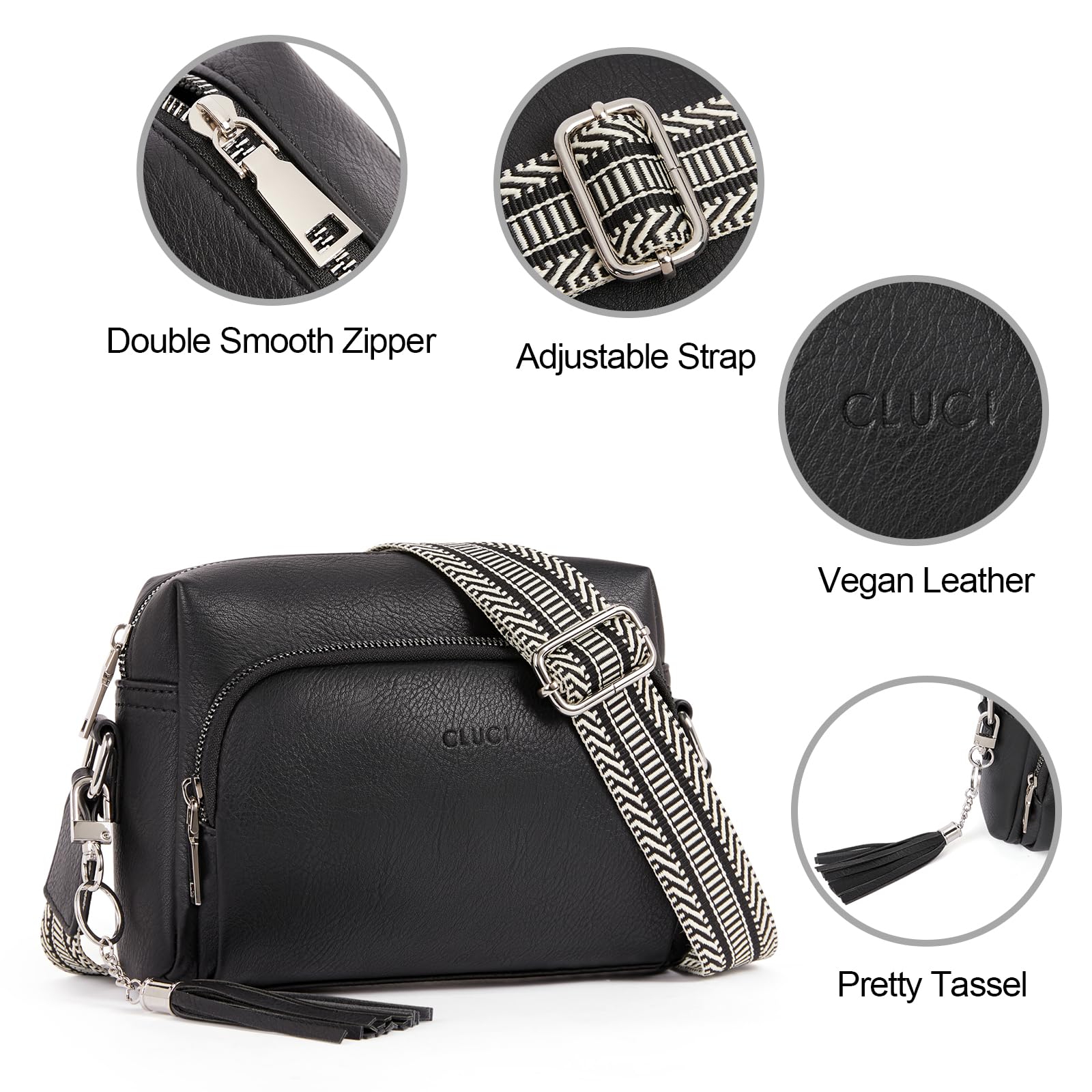 CLUCI Vegan Leather Crossbody Bags for Women - Adjustable Wide Strap Shoulder Handbag Purse | Perfect for Work, Travel & Everyday Use
