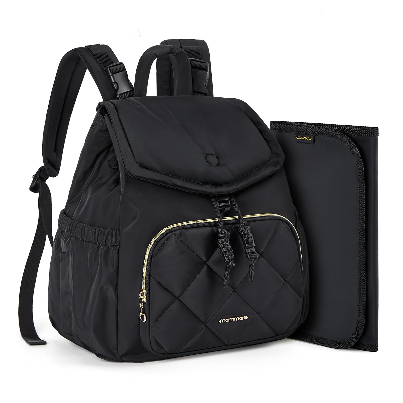 Mommore Diaper Bag Backpack - Lightweight Quilted Baby Bag with Stroller Straps & Changing Pad | Small Travel Diaper Backpack for Women | Perfect for Daycare, Outings & Airport Travel