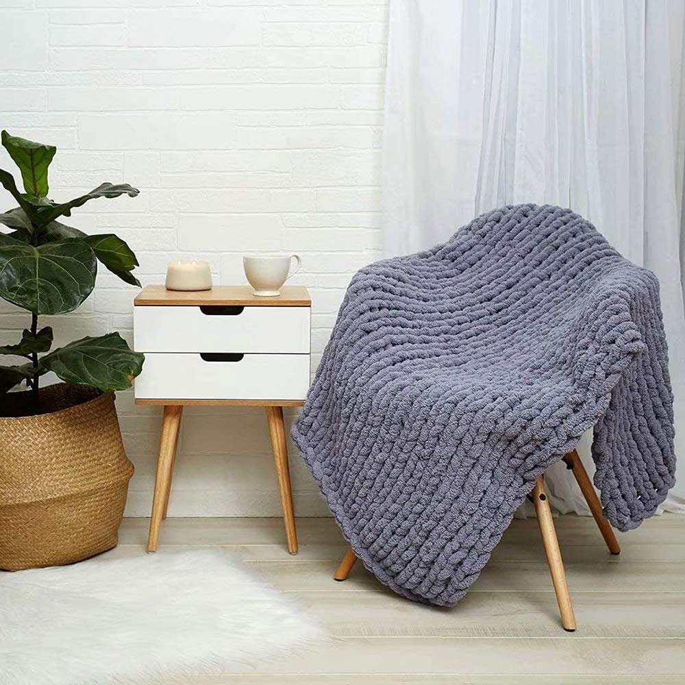 Handmade Chunky Knit Blanket - Soft Chenille Knitted Throw Blanket for Couch, Bed & Nursery - Oversized 200x200cm Cozy Blanket - Perfect for Home Decor, Pet Mat, Baby Blanket & Gift Giving