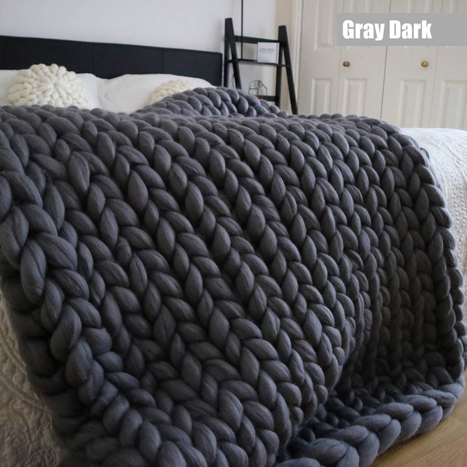Chunky Knit Blanket - Soft Knitted Throw Blanket for Sofa & Bed - Cozy Grey Yarn Blanket for Bedroom, Living Room Decor - Perfect for Reading Nooks & Winter Evenings (31x39 inches)